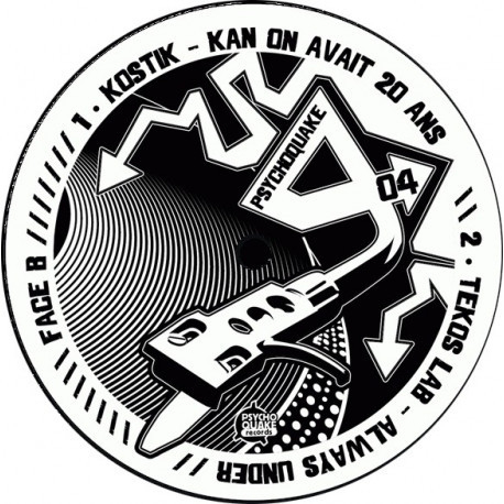 Center label of Psychoquake 04, freetekno vinyl