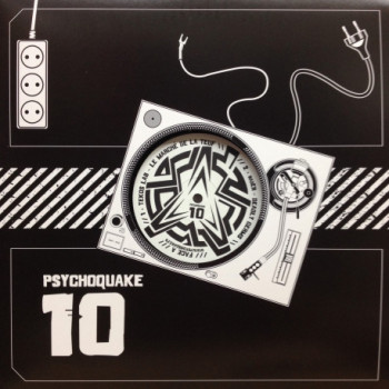 Center label of Psychoquake 10, freetekno vinyl.